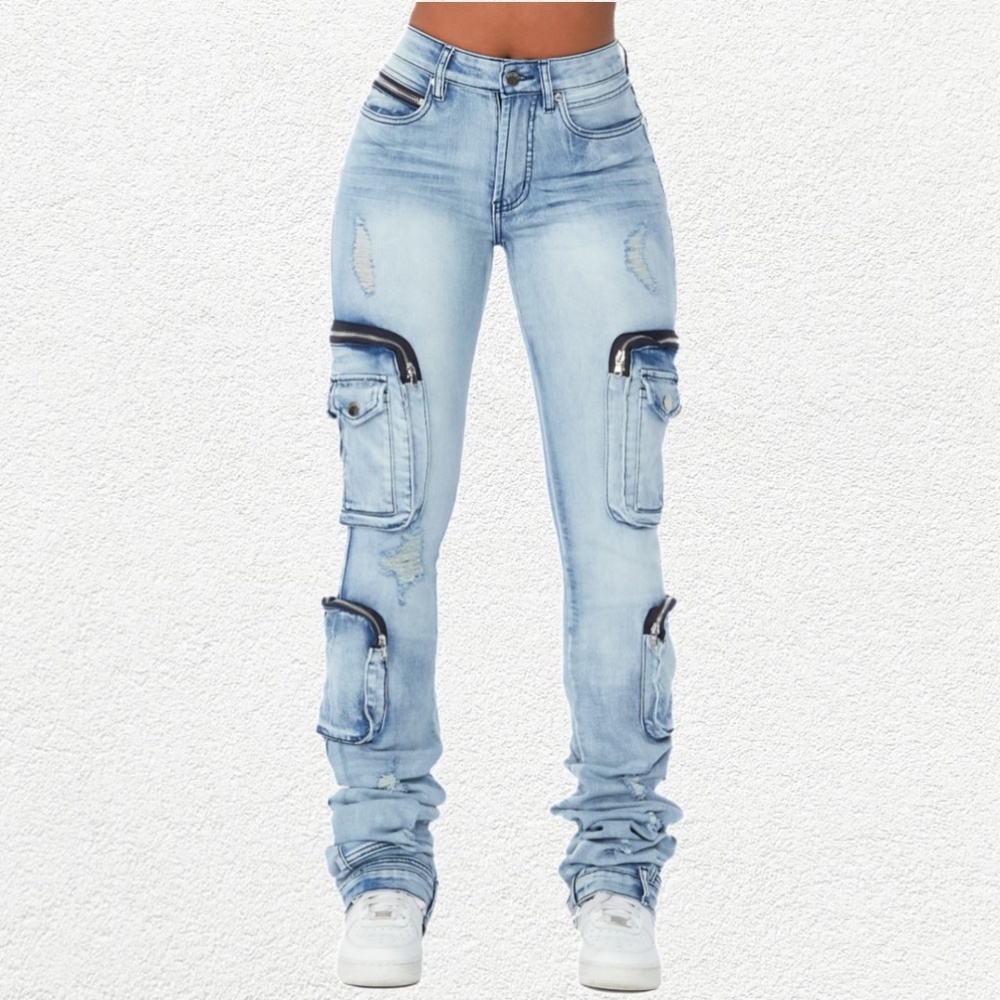 BAILEE LIGHT WASH SUPER STACKED JEAN - S/M / LIGHT WASH